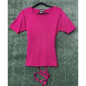 Sag Harbor Short Sleeve Top Shirt Fuschia Pink Stretch Adjustable Tie Size PM